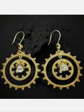 Dangle Crystal drop 18K Gold over Sterling SILVER Earrings